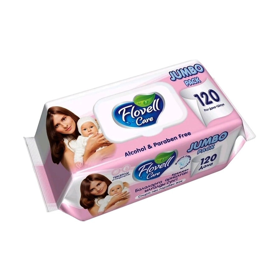 Салфетки влажные Flovell Care Classic розовые 120 шт.